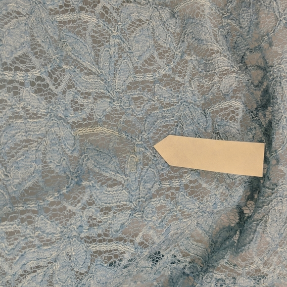 St Mario Women's Top Size Medium Blue Sheer Lace Long Sleeve Button Front Collar - Picture 8 of 13